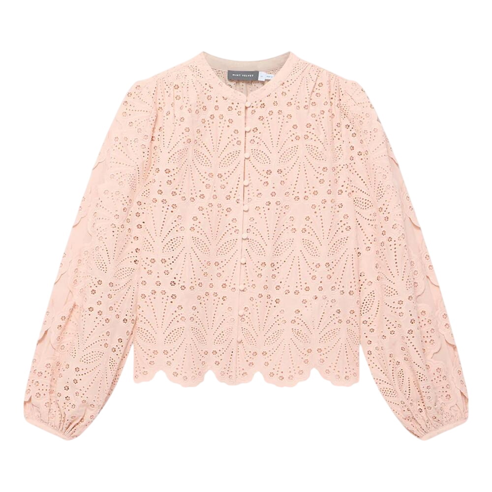 Mint Velvet Pink Cotton Broderie Detail Blouse
